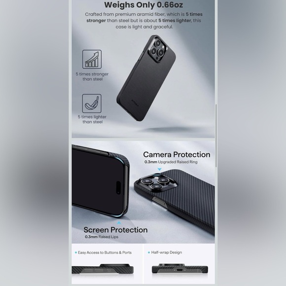 pitaka iPhone 15 Pro Ultra-Slim Aramid Fiber Case in Black/Grey Twill - Picture 5 of 5